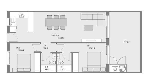 Apartment floor plan, 2 bedrooms in MY WHITE RESORT No. 3 (2D)